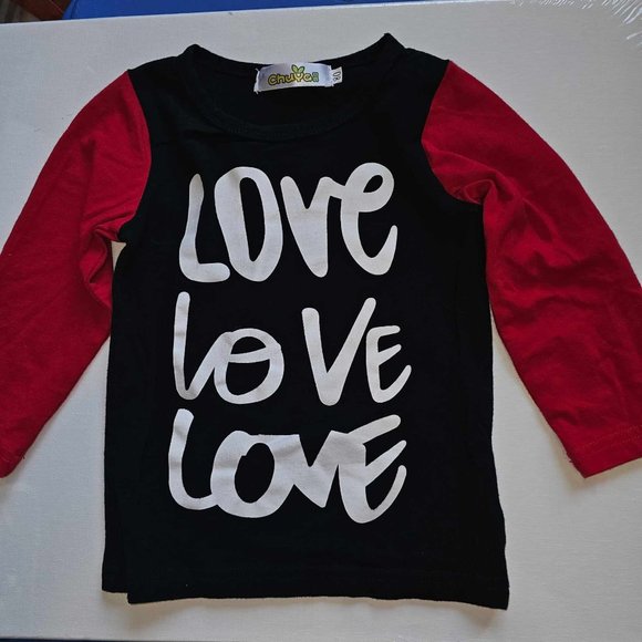 5/20 Chuyg Toddler with Red Long Sleeve "Love" black top - Picture 7 of 8